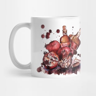 pomegranates and pomegranate wine in a splash Mug